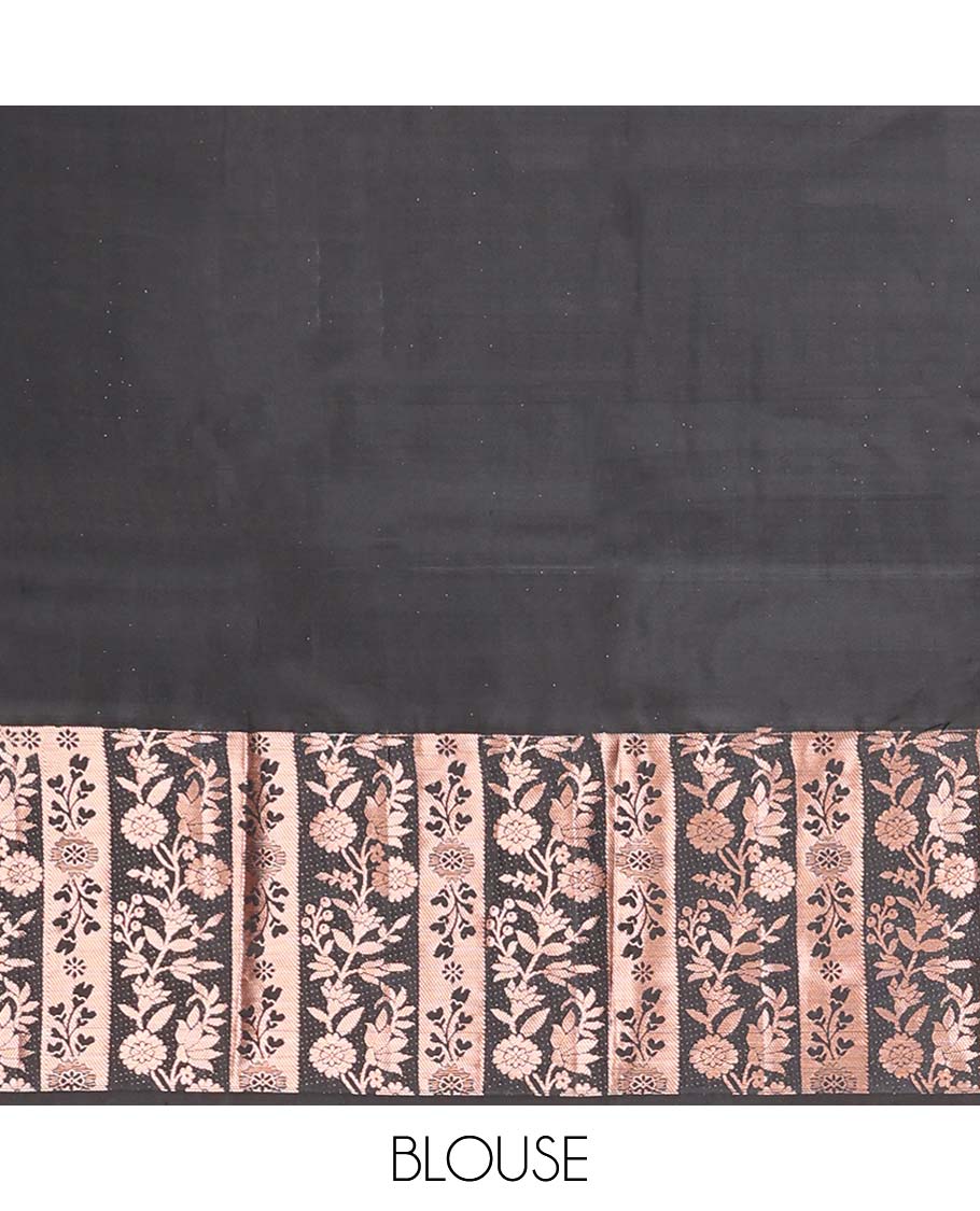 Pink floral design vasundhara elite silk saree with contrast floral zari design border & striped zari design pallu