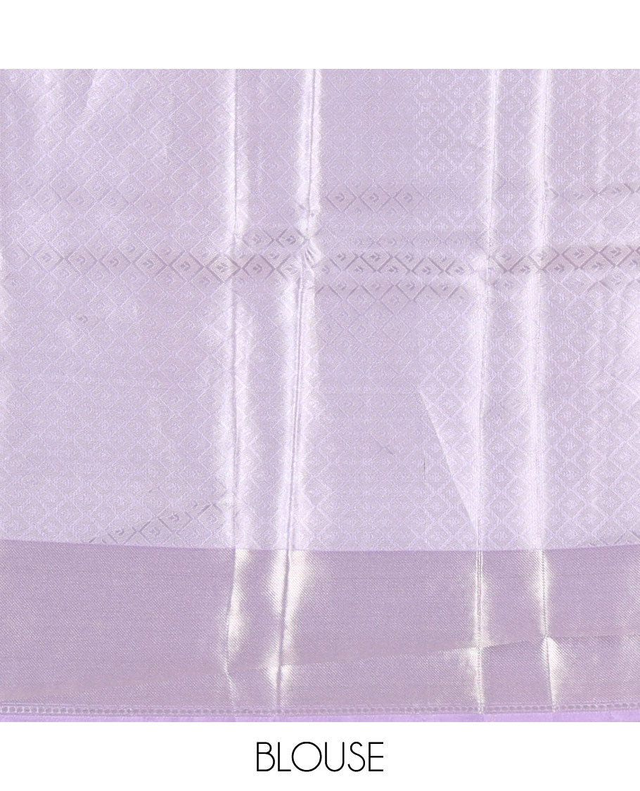 Lavender floral jaal jacquard celebrity tissue saree, zari border of multi-color floral motifs embroidery, jaal pallu & brocade blouse