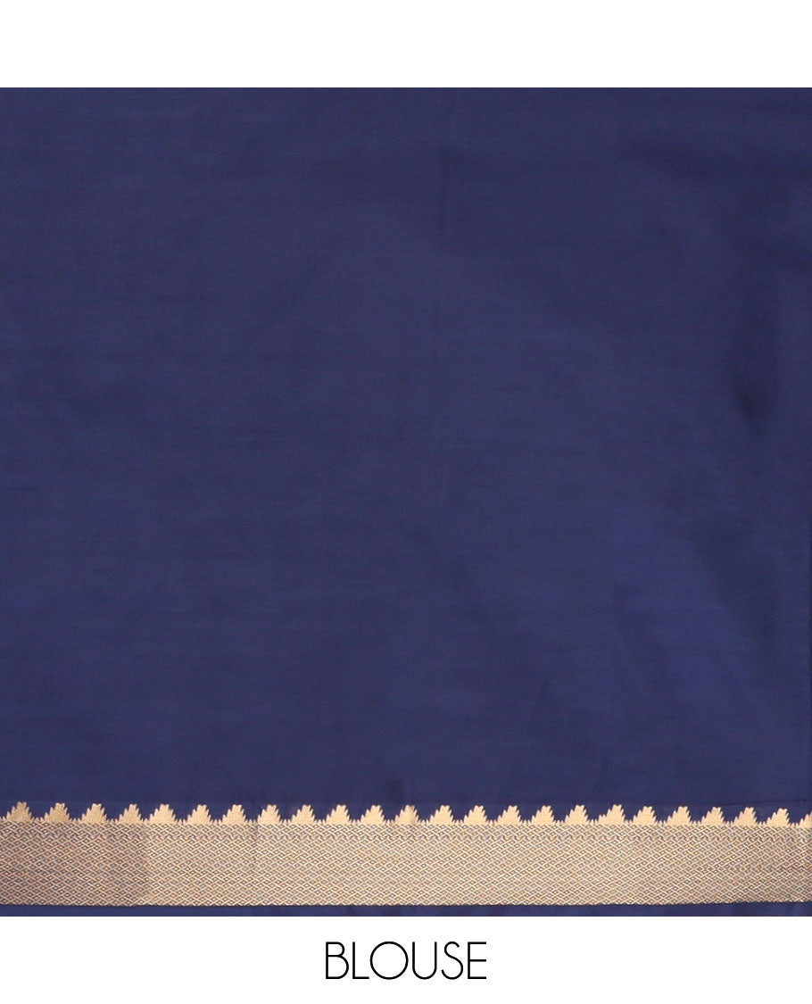 Sandal floral motifs soft silk saree with contrast checked, temple border & floral design pallu