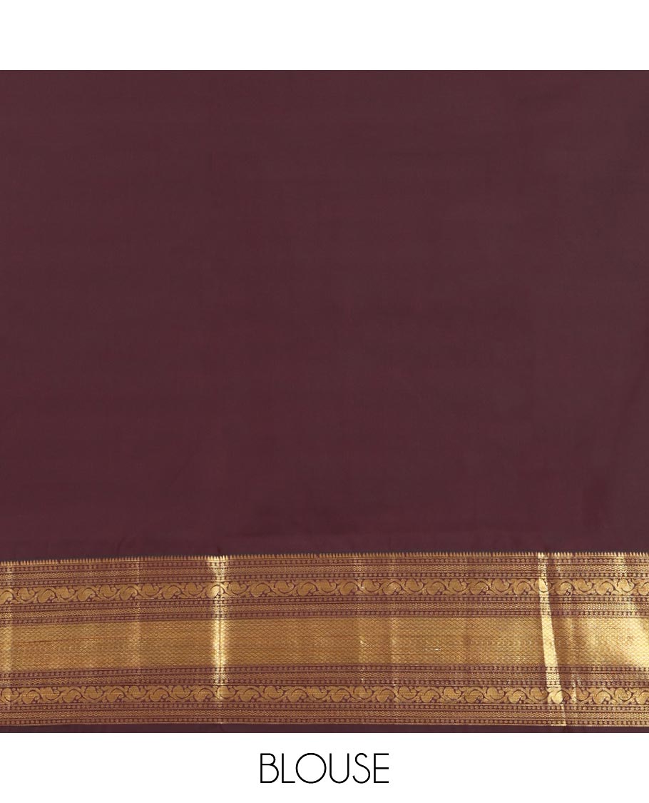 Coffee Brown Budget Silk Saree, Elevated With Zari Buttas All Over Its Body, Highlighted By Traditional Zari Designs Woven Border, Grand Jaal Pallu and Paired with a Matching Blouse