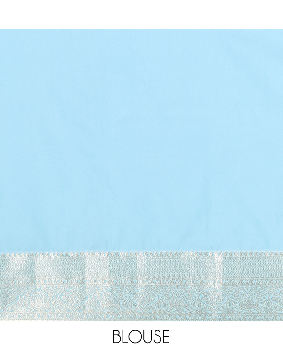 Orange Budget Silk Saree, Richly Detailed with Jacquard Design on Its Body, Complemented by a Contrast Traditional Zari Design Border, Opulently Embellished Pallu, and Paired with a Contrast Blouse