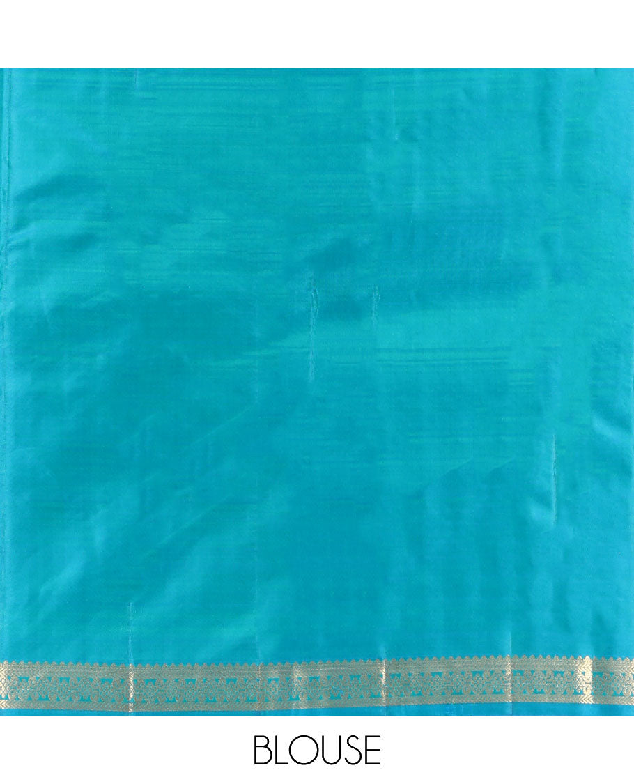 Blue Kanchipuram Silk Saree, Enriched with Zari Butta Enclosed Checked Design All Over Its Body, Subtly Zari-Woven Border, Grand Jaal Design Pallu, and Paired with a Matching Blouse