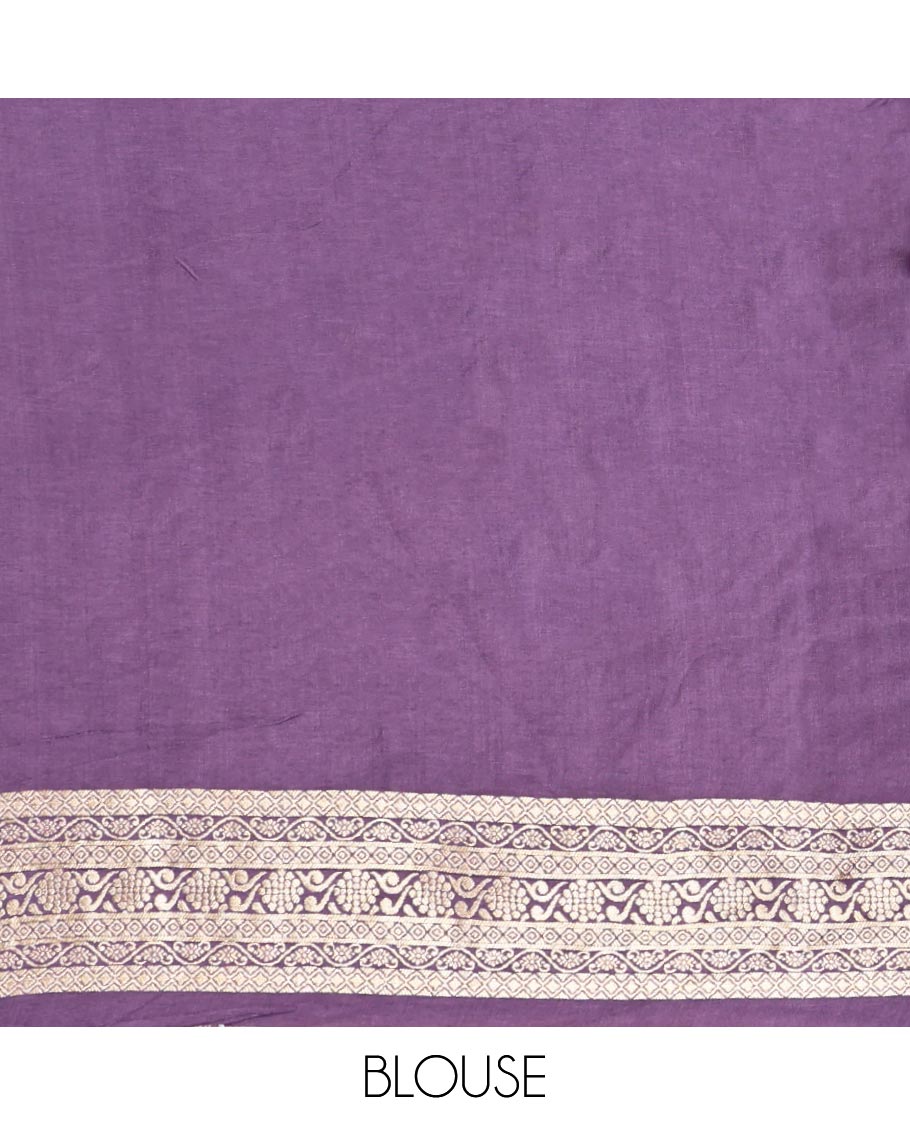 Lavender Bird Buttas Russian Dola Silk Saree, Contrast Patchwork Border, Matching Blouse