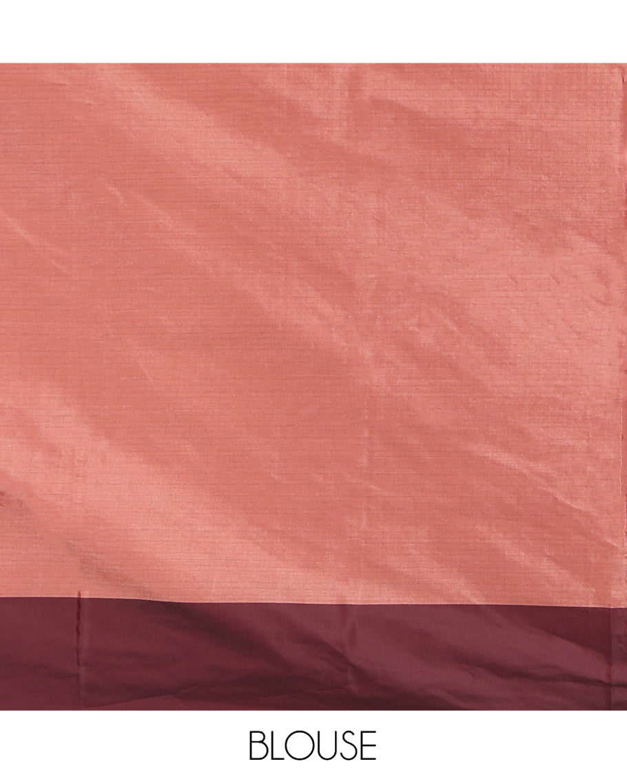 Peach Checked Arani Saree, a Contrast Bodi Border, a Self-Pallu, and a Matching Blouse
