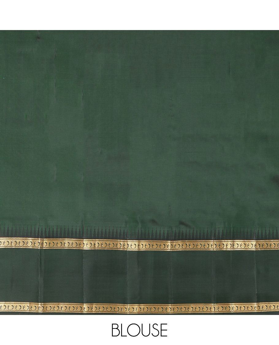 Pink Vasundhara Silk Saree, Woven with Zari Buttas, Complemented by a Contrast Thazampoo Rekku Rettai Pettu Border of Banaras and Manga Designs, Grand Jaal Pallu, and a Contrast Blouse