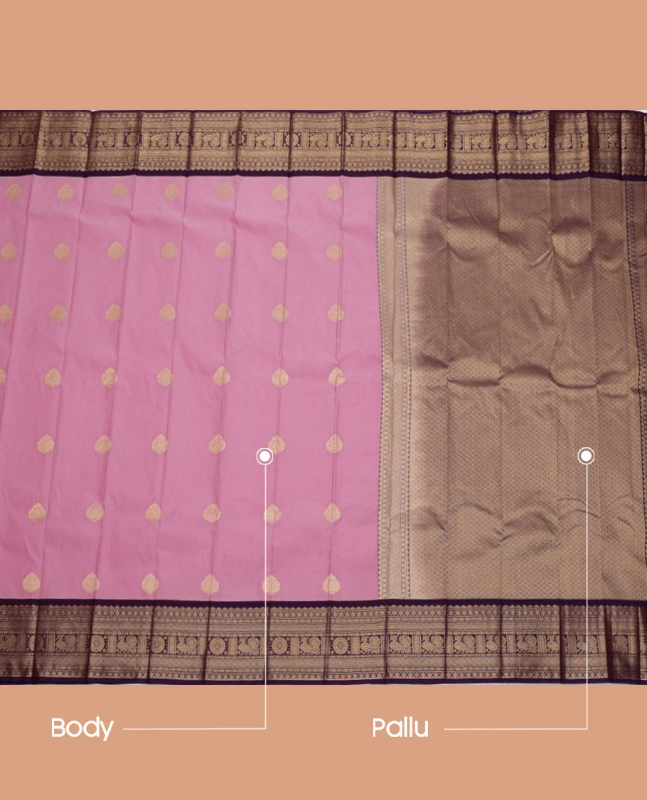 Pink Budget Silk Saree, Graced with Zari Buttas, Complemented by a Contrast Traditional Zari Border, Jaal Pallu, and Contrast Blouse