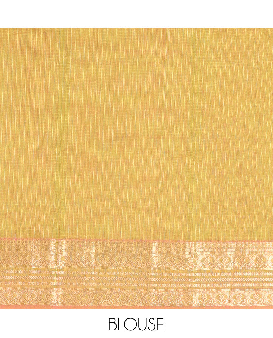 Green Silk Cotton Saree, Delicately Woven with Buttas, a Contrast Traditional Zari Design Border, Pallu of Intricate Designs, and Contrast Blouse