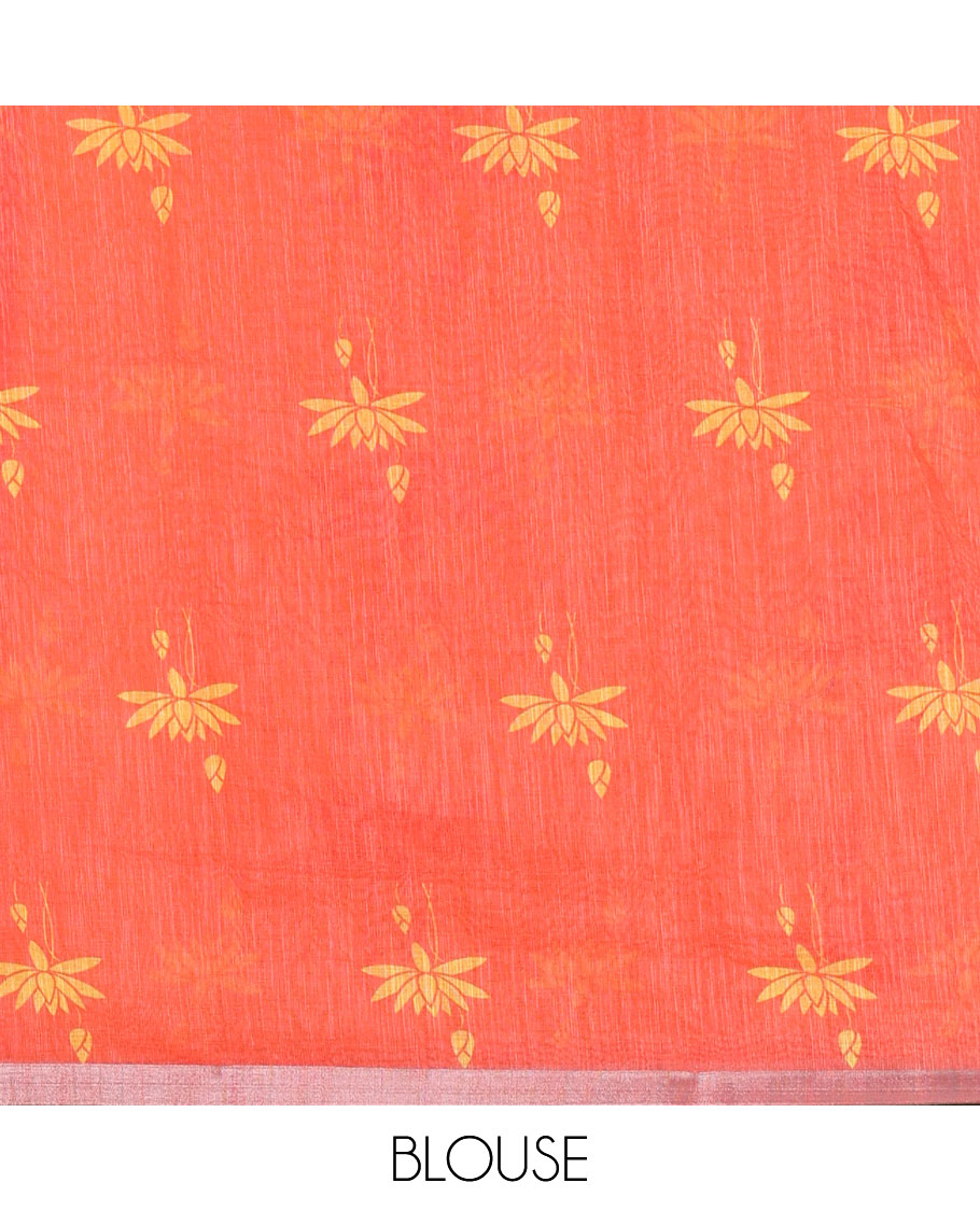 Yellow Pichwai lotus printed linen cotton saree, piping zari border, colorful tasselled lotus printed pallu, and a contrast lotus printed blouse