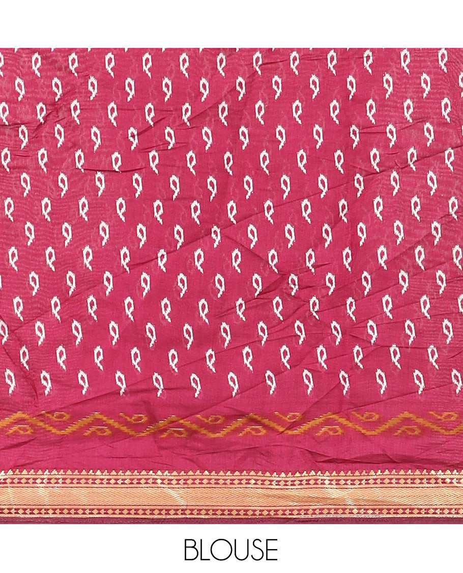 Mustard Chanderi Cotton Saree, Accentuated with Kalamkari Print, a Contrast Zari Border, Kalamkari Pallu, a Contrast Blouse