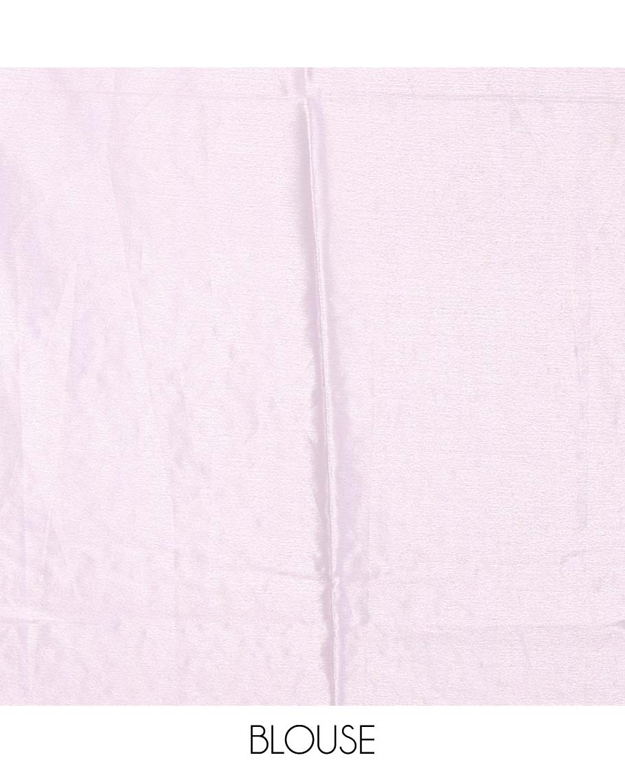 Light lavender peacocks, floral and leaf printed with mirror work masakali saree, plain border, peacock printed pallu, and a matching blouse