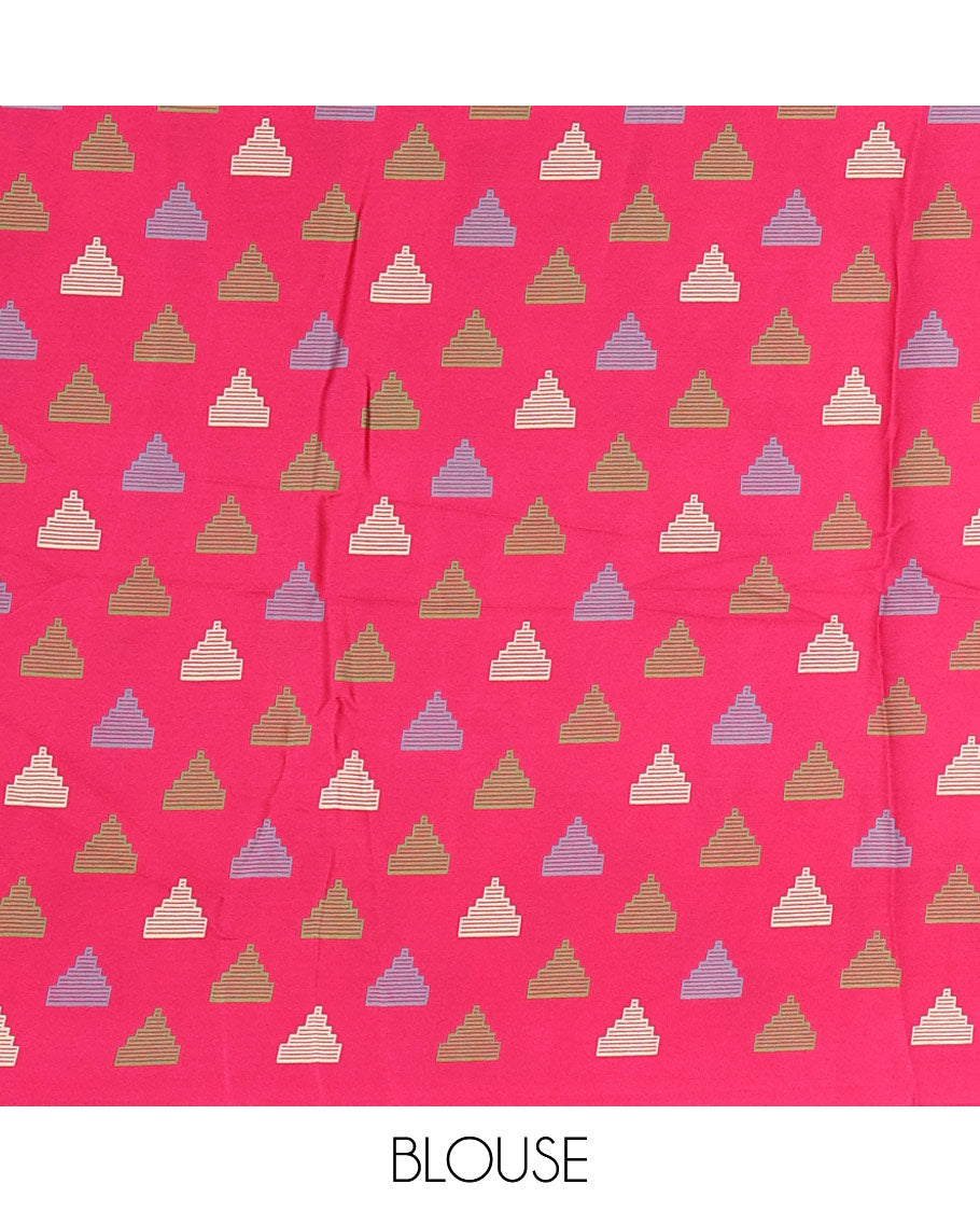 Borderless rani pink jamdani weaving design gajji silk saree and jamdani design self pallu along with printed blouse