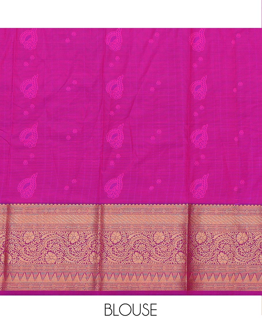 Pink Art Silk Pavadai Material Set, Subtly Sparkled with Stripes and Buttas on Its Skirt, Complemented by a Contrast Traditional Zari Design Border, and Paired with a Contrast Blouse