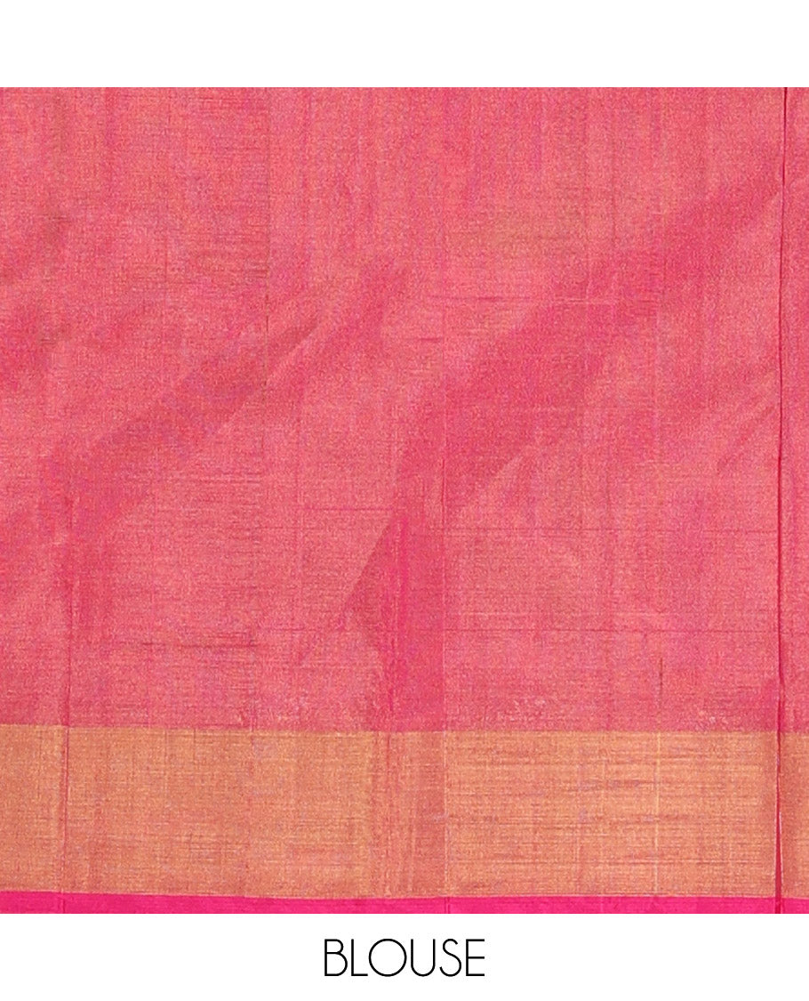 Green Uppada Silk Saree Bedecked with Zari Buttas, Complemented by Bavanji Border, Captivating Contrast Pallu of Floral-Paisley Design Weave, and Paired with a Contrast Blouse