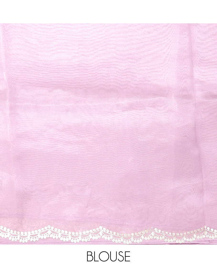 Lavender floral embroider organza saree with self floral embroidery, scallop border