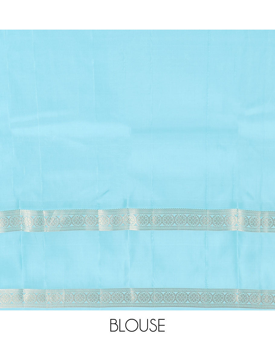 Red Vasundhara Silk Saree, Embellished with Floral Buttas on Its Body, Complemented by Contrast Border of Kodi Visiry, Annam, Pichwai Cow and Lotus Designs, Meticulously Crafted Pallu, and Paired with a Contrast Blouse