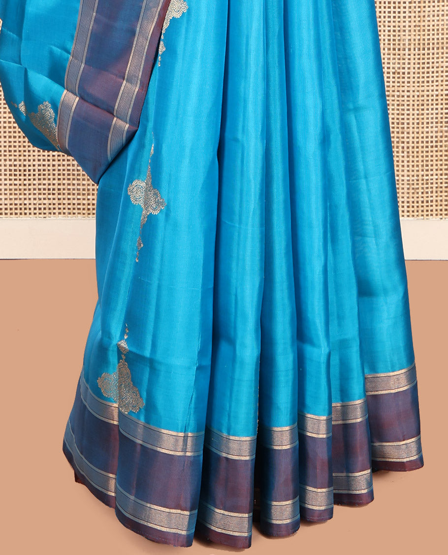 Blue Mayuri Lite Silk Mix Saree, Crafted with Zari Buttas, Contrast Border, Pallu of Intricate Designs, and a Contrast Blouse