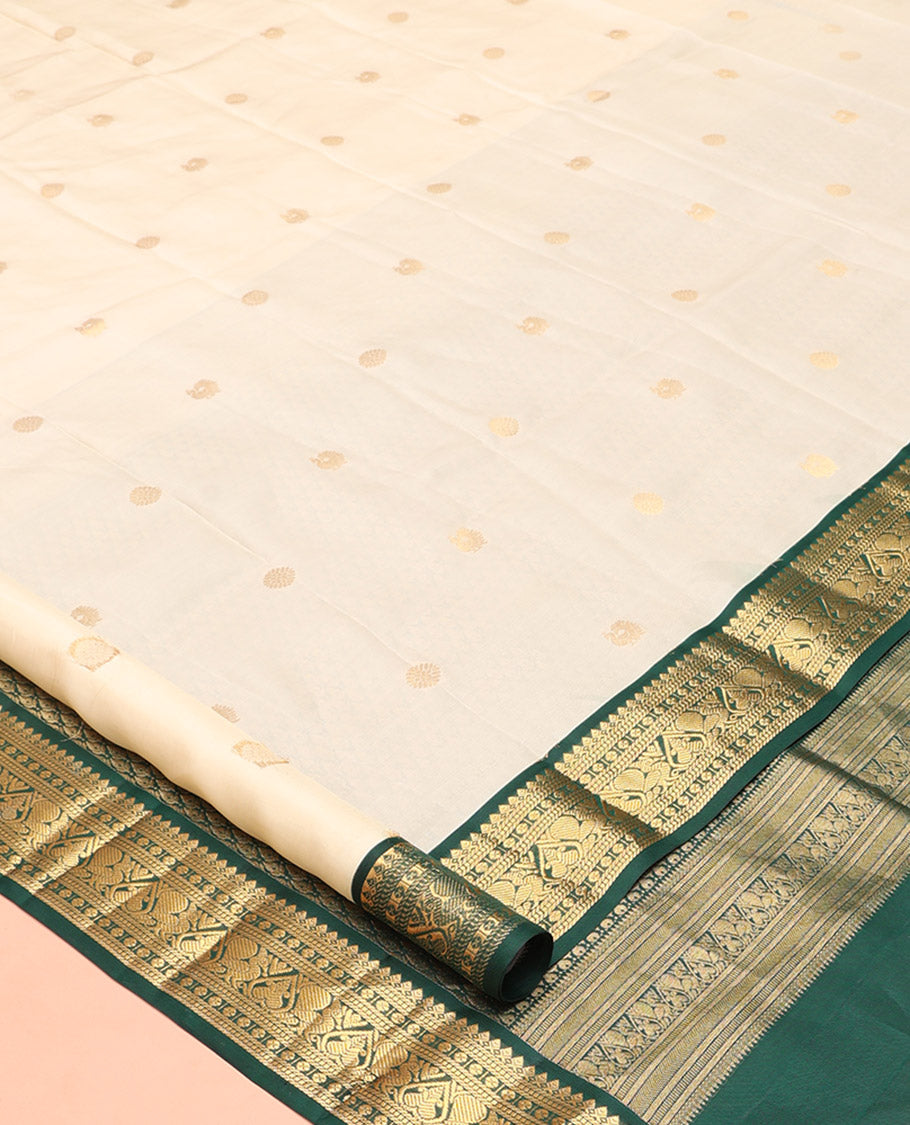 Off-White-Dark Green Vasundhara Lite Silk Mix Saree