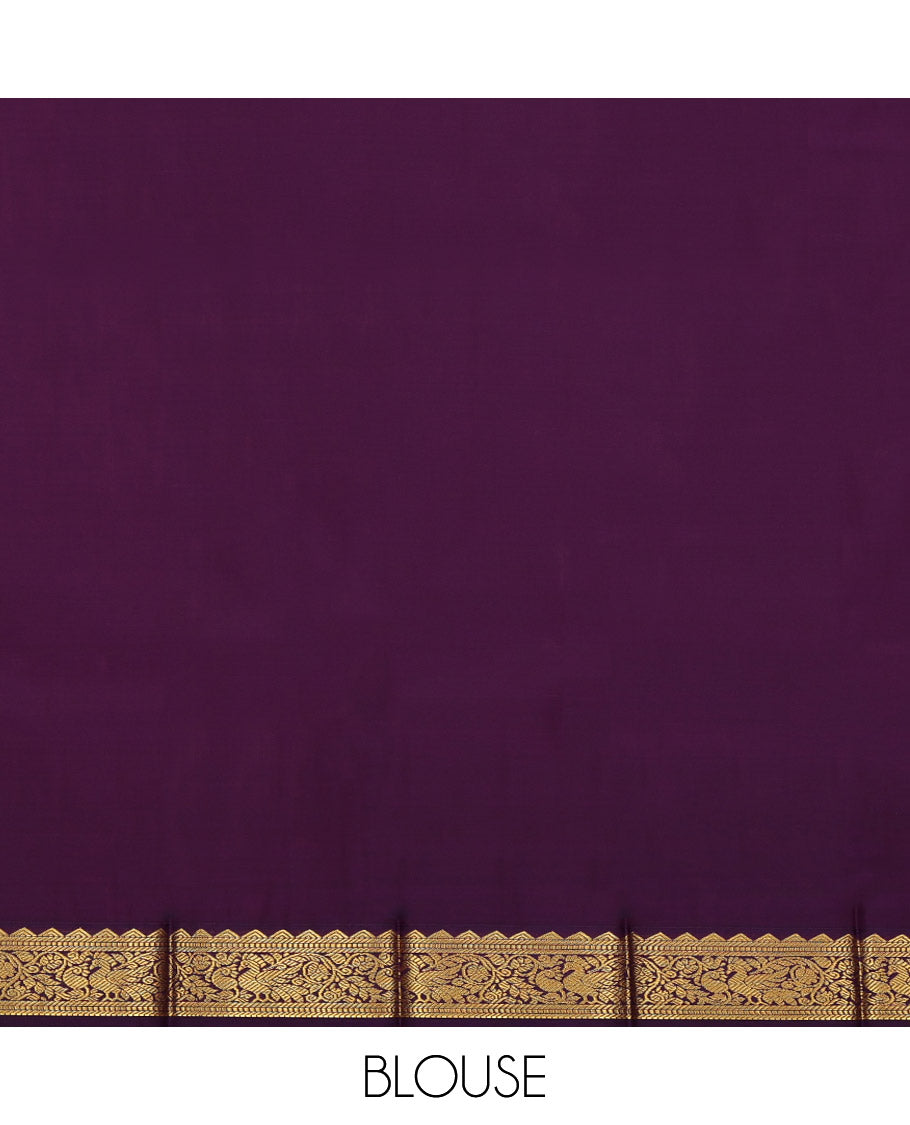 Lavender Budget Silk Saree, Gracefully Embellished with Zari Designs All Over Its Body, Complemented by a Contrast Traditional Zari Design Border, Geometric Patterned Pallu, and Paired with a Contrast Blouse