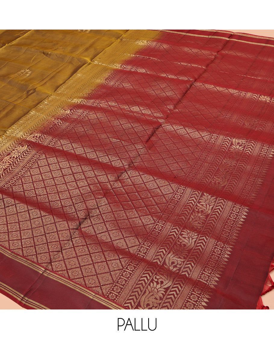 Mustard Mayuri Lite Silk Mix Saree, Detailed with Floral Buttas, Contrast Border, Pallu of Jaal Designs, and a Contrast Blouse