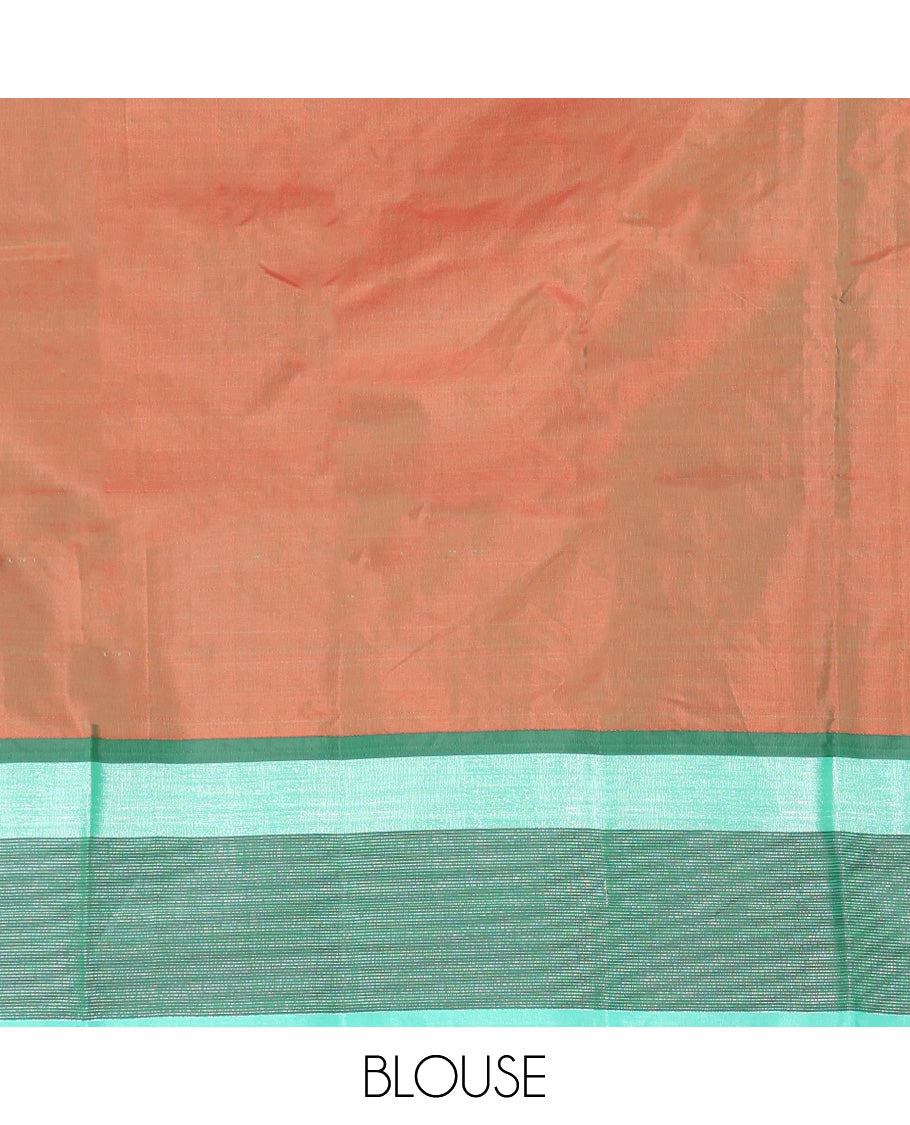 Red Aarani Silk Saree, Steeped in Richness of Zari Buttas All Over Its Body, Complemented by a Contrast Border, Pallu of Stripes, and Paired with a Contrast Blouse