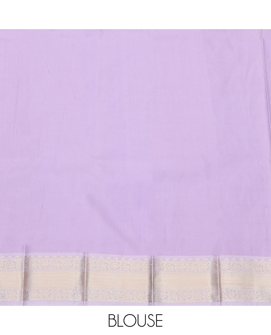 Purple Budget Silk Saree, Embellished with Zari Buttas and Stripes, Complemented by a Contrast Traditional Zari Border, Grand Pallu, and a Contrast Blouse
