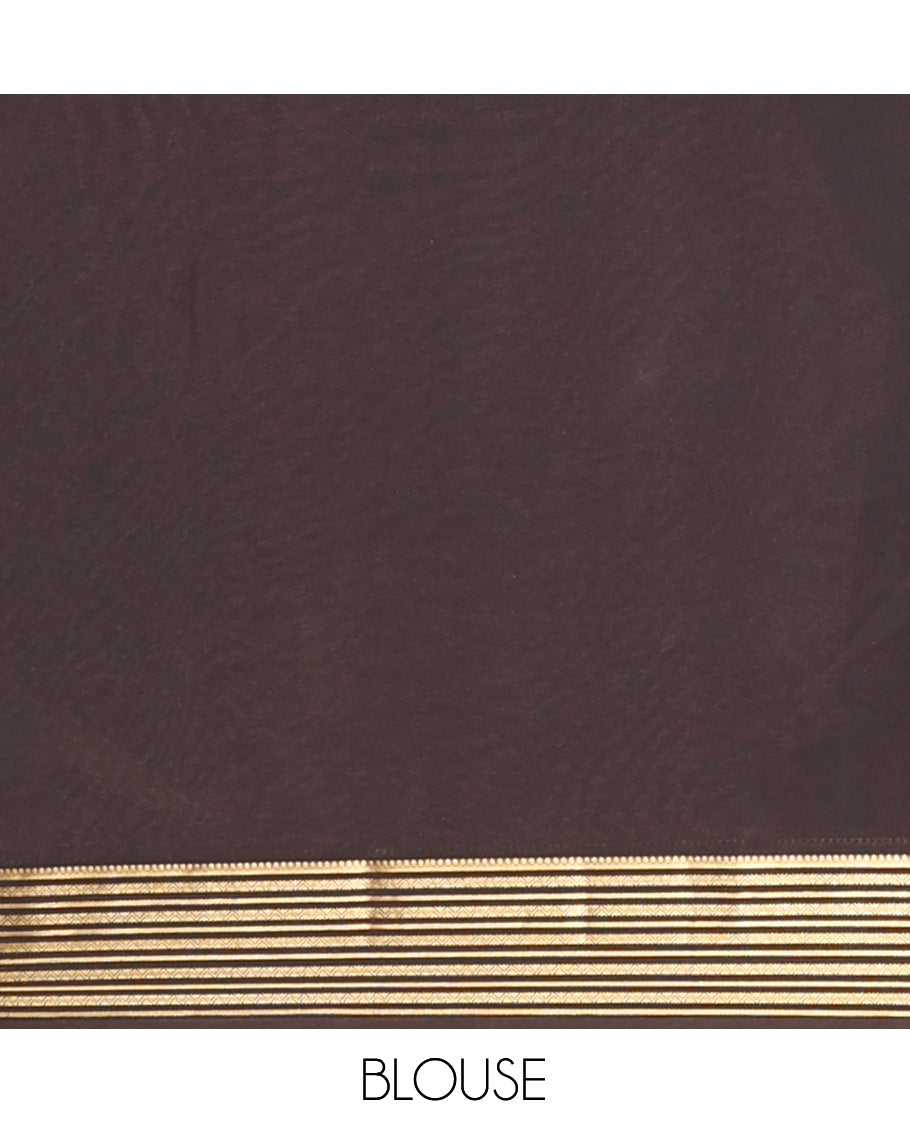 Red Plain Mysore Silk Saree, Complemented by a Contrast Traditional Zari Border, Zari Striped Pallu, and a Contrast Blouse