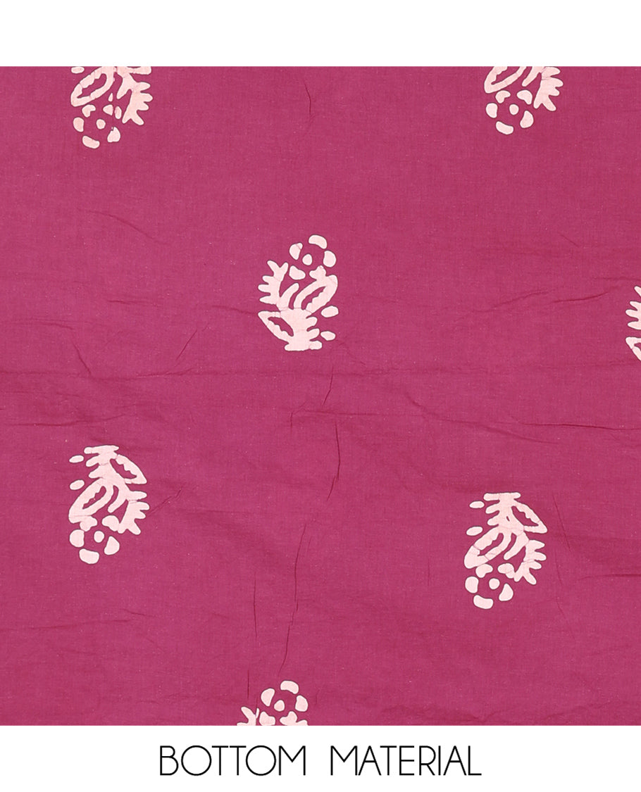 Purple Cotton Material Chudidar, Batik Printed Top, a Matching Bottom, and Batik Print Dupatta
