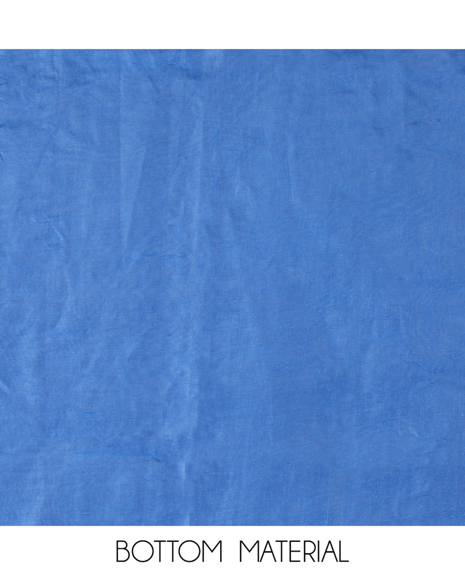 Peacock Blue Mul Chanderi Material Churidar Features Floral Vine Embroidery Top, a Plain Bottom, and a Embroidered Dupatta