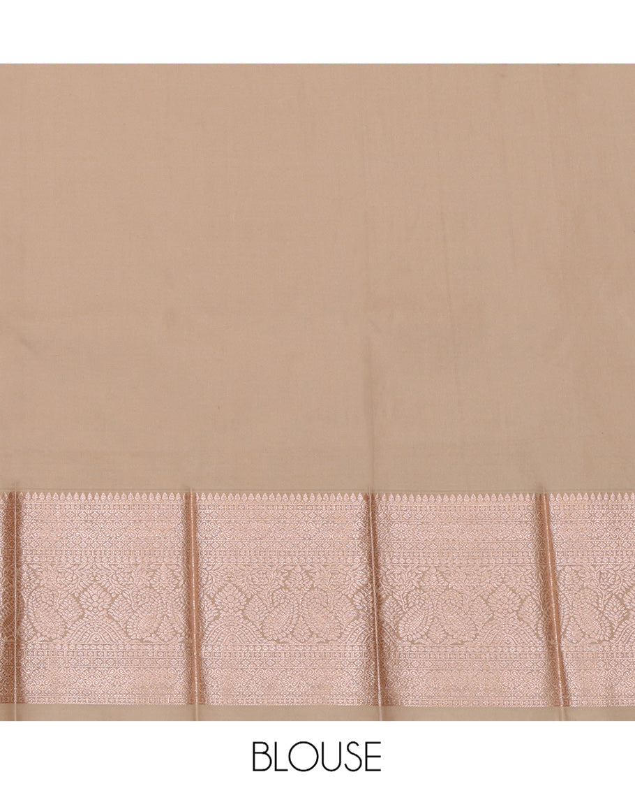 Pink Budget Silk Saree, Highlighted by Zari Buttas, a Contrast Traditional Border, Grand Pallu, and a Contrast Blouse