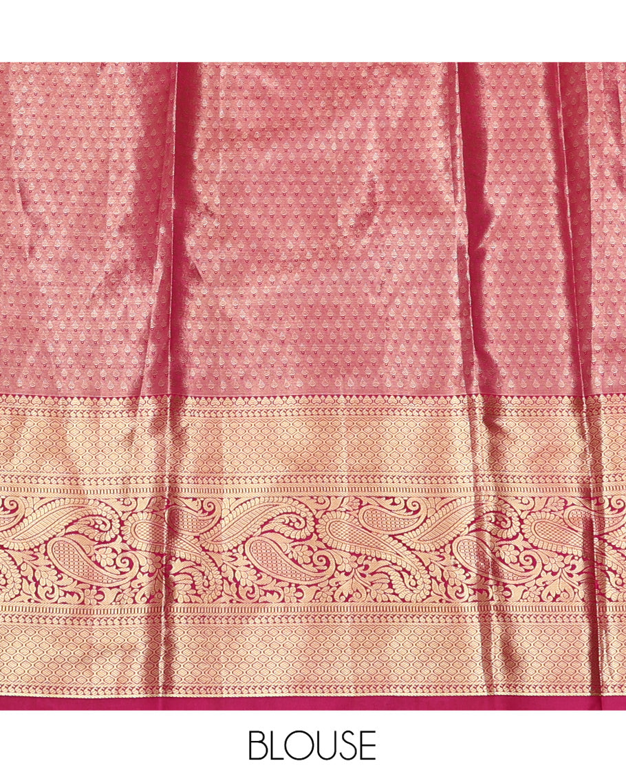 Grey Art Silk Material Half Saree, Richly Detailed with Jacquard Skirt, a Contrast Traditional Zari Border, Contrast Blouse, and an Intricate Dhavani