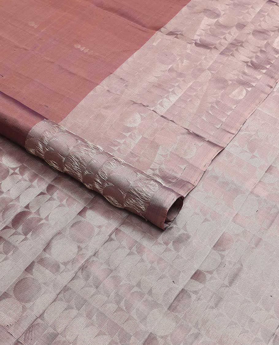 Mauve motifs mayuri soft silk saree with contrast zari design boeder & geometric design pallu