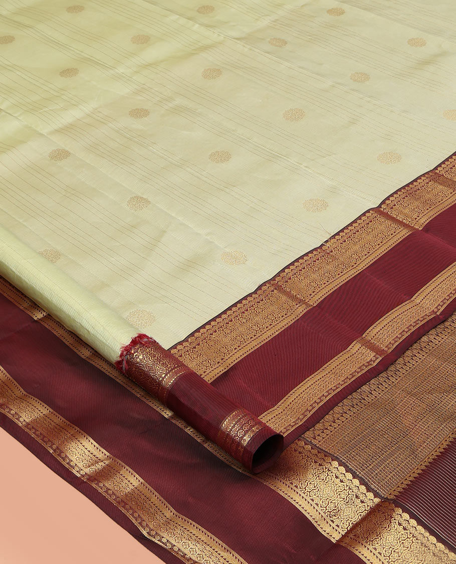 Green Zari Buttas-Stripes Vasundhara Lite Silk Mix Saree, a Contrast Rettai Pettu Border, Contrast Blouse
