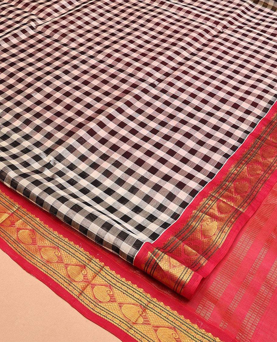 Black-White Checked Kuppadam Silk Saree