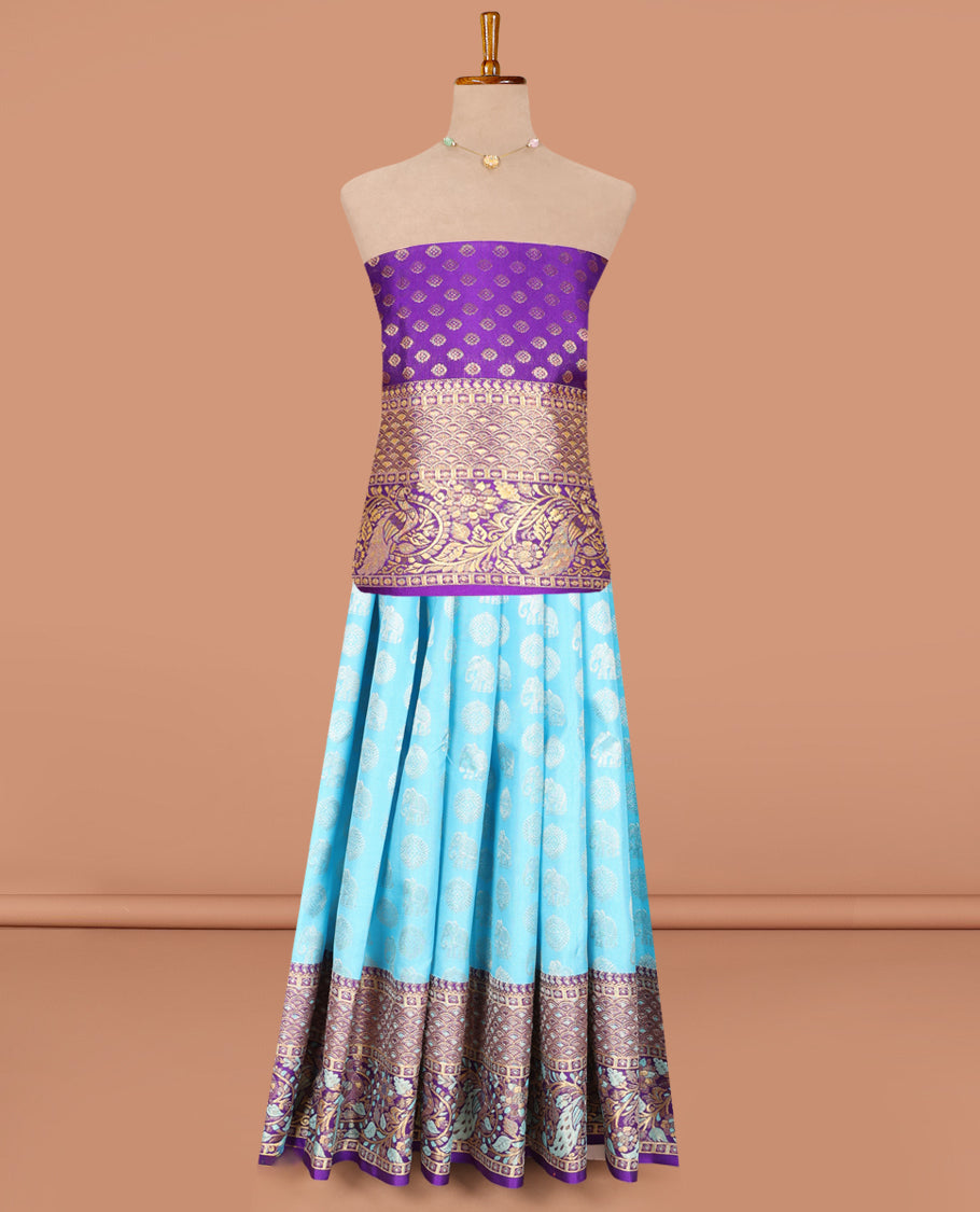 Blue Pure Silk Navarathna Pavadai Material Set