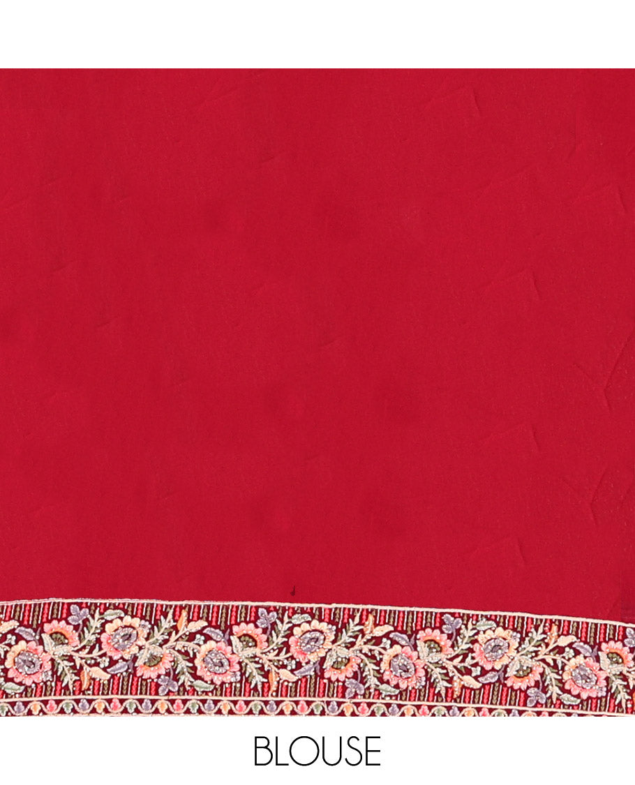Wine Georgette Designer Saree Features Color-Thread Paisley Embroidery, a Matching Blouse
