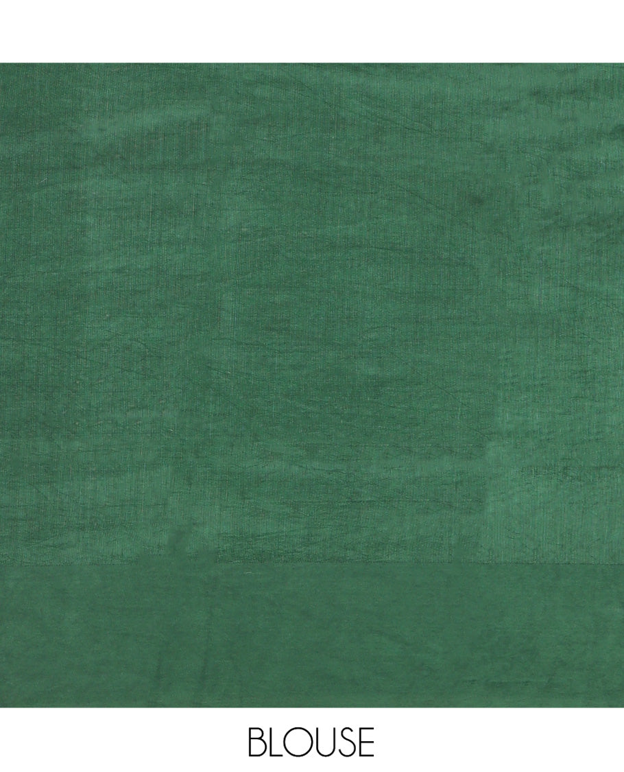 Green Matka Silk Saree, Bedecked with Meenakari Floral Vine All Over Its Body, Complemented by a Contrast Border of Traditional and Muniya Designs, Pallu of Floral Designs, and Paired with Contrast Blouse