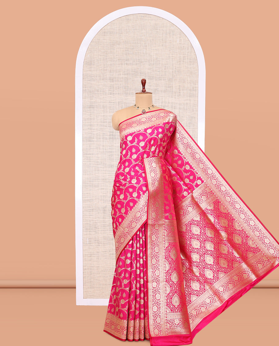 Pink Semi-Banaras Nylon Saree