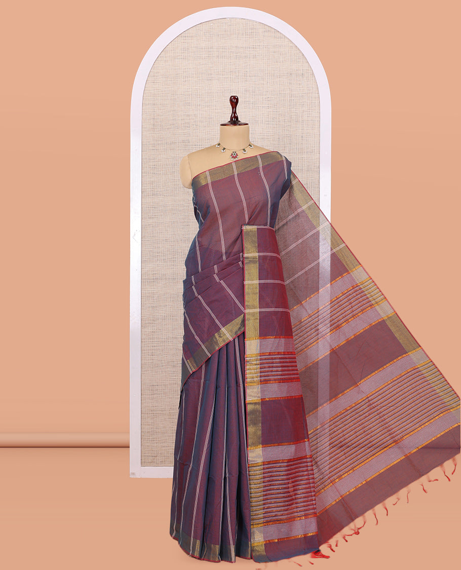 Maroon Jute Cotton Saree