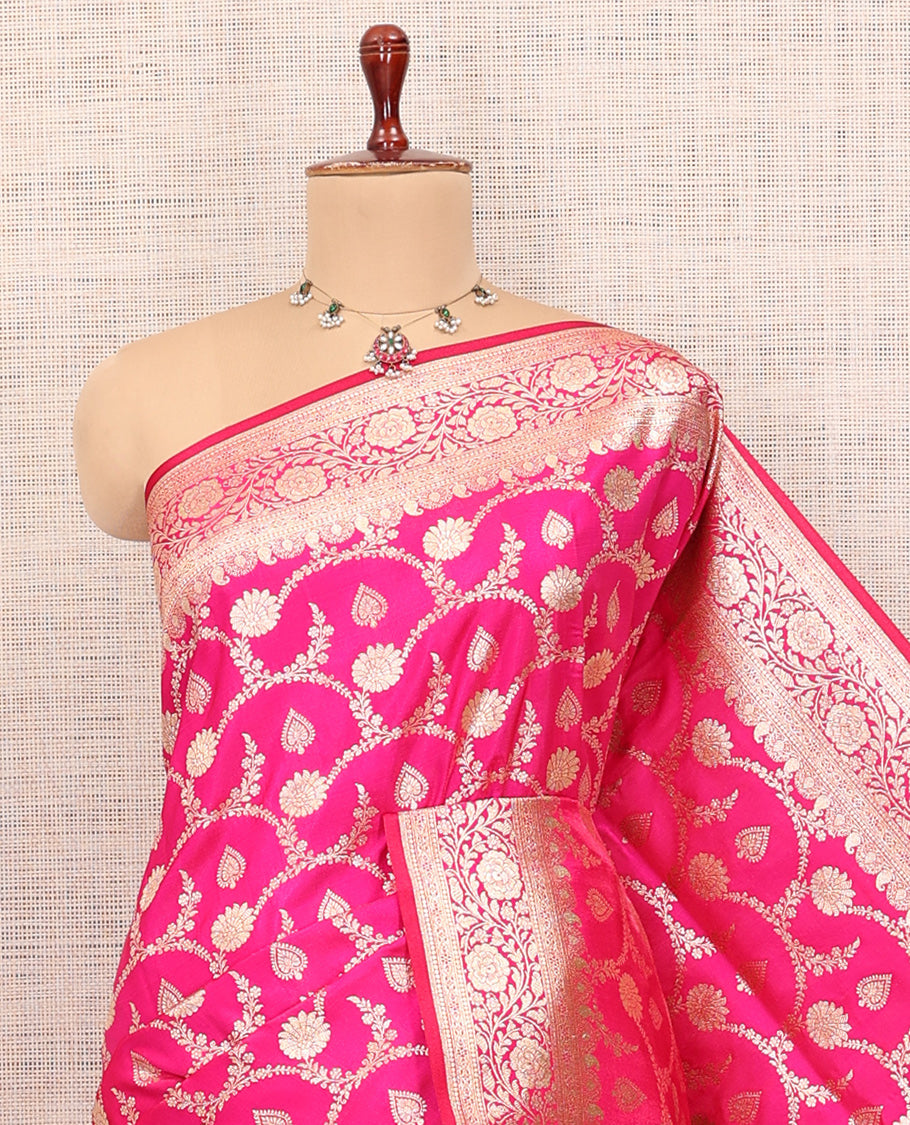Pink Semi-Banaras Nylon Saree