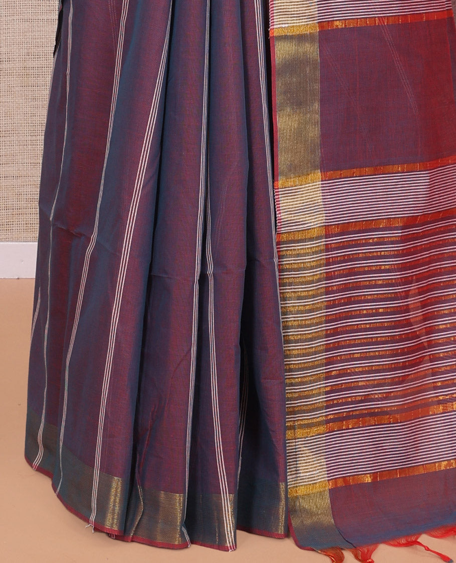 Maroon Jute Cotton Saree