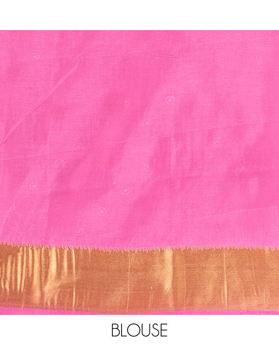 Pink zari butta design banaras tissue saree with zari jacquard border & rich weaving brocade pallu along with butta design blouse