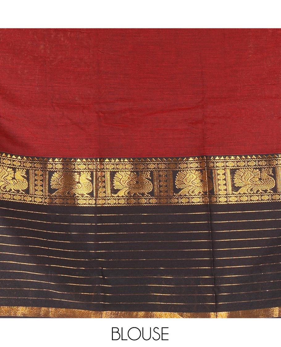 Maroon Plain Mercerised Cotton Saree