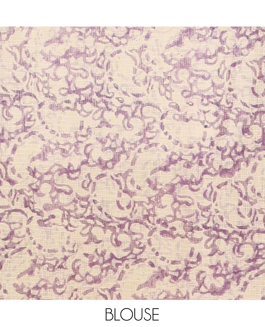 Violet Plain Ombre-Styled Kota Doria Saree, a Contrast Floral Printed Border, and a Contrast Printed Blouse
