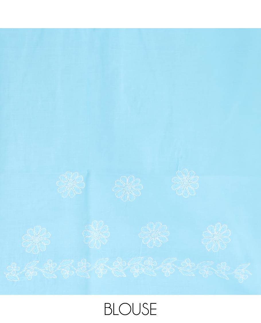 Blue all over flower embroidery lucknowi chikankari cotton with floral vine border