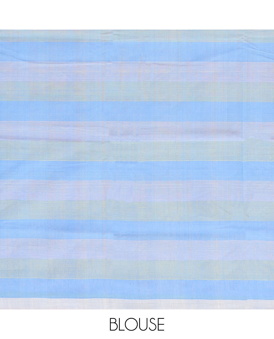Multi checked mangalagiri cotton saree with xontrast striped border & striped pallu