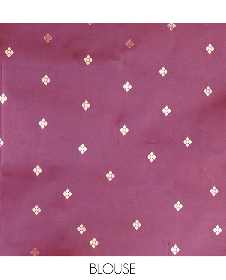Pink Elite Soft Silk Saree, Spotlighted by Zari Buttas All Over Its Body, Complemented by Contrast Border Steeped with Geometric Patterns, Grand Pallu, and Paired with a Contrast Blouse