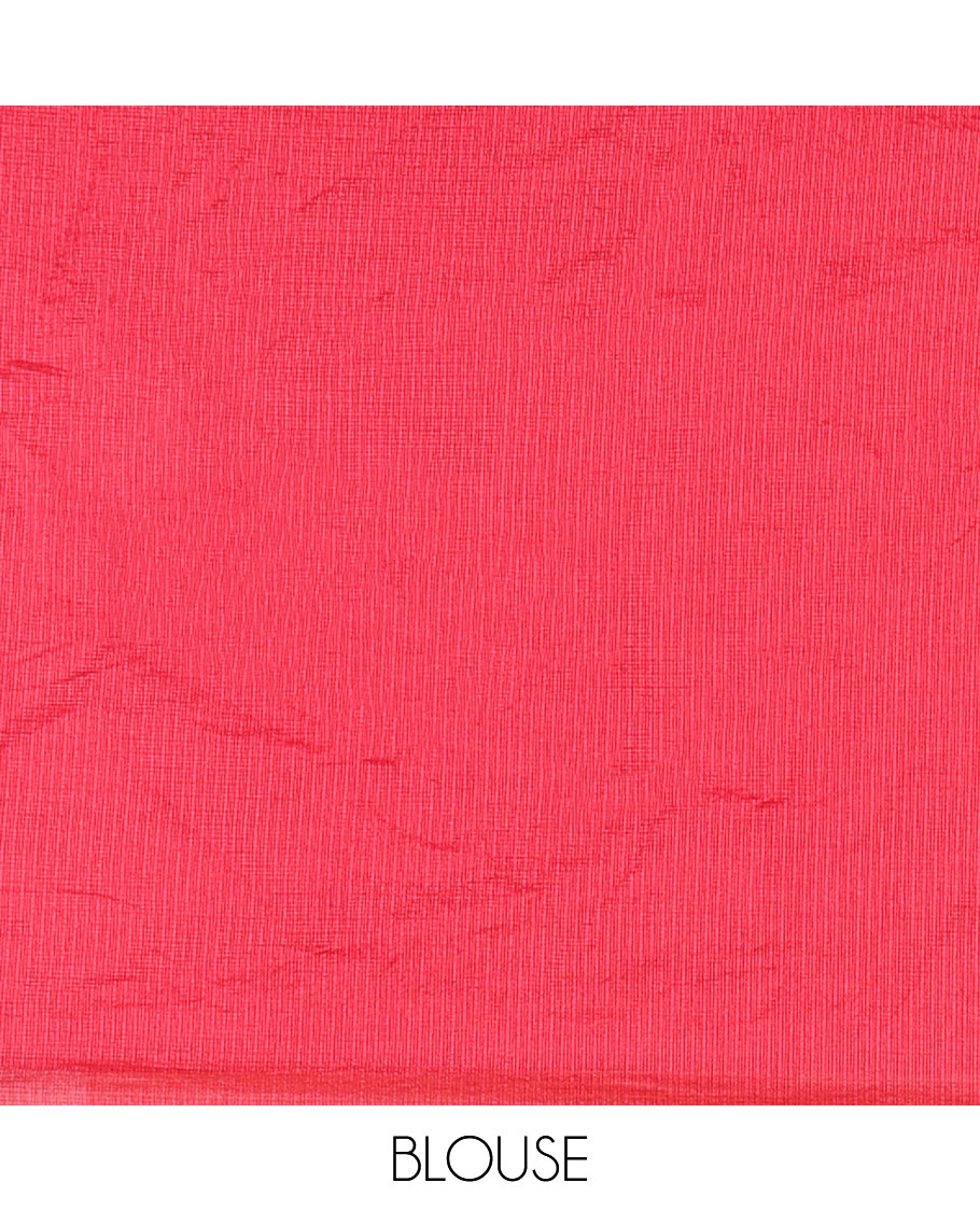 Red kota nylon saree with chemical cut work border & self pallu along with plain blouse