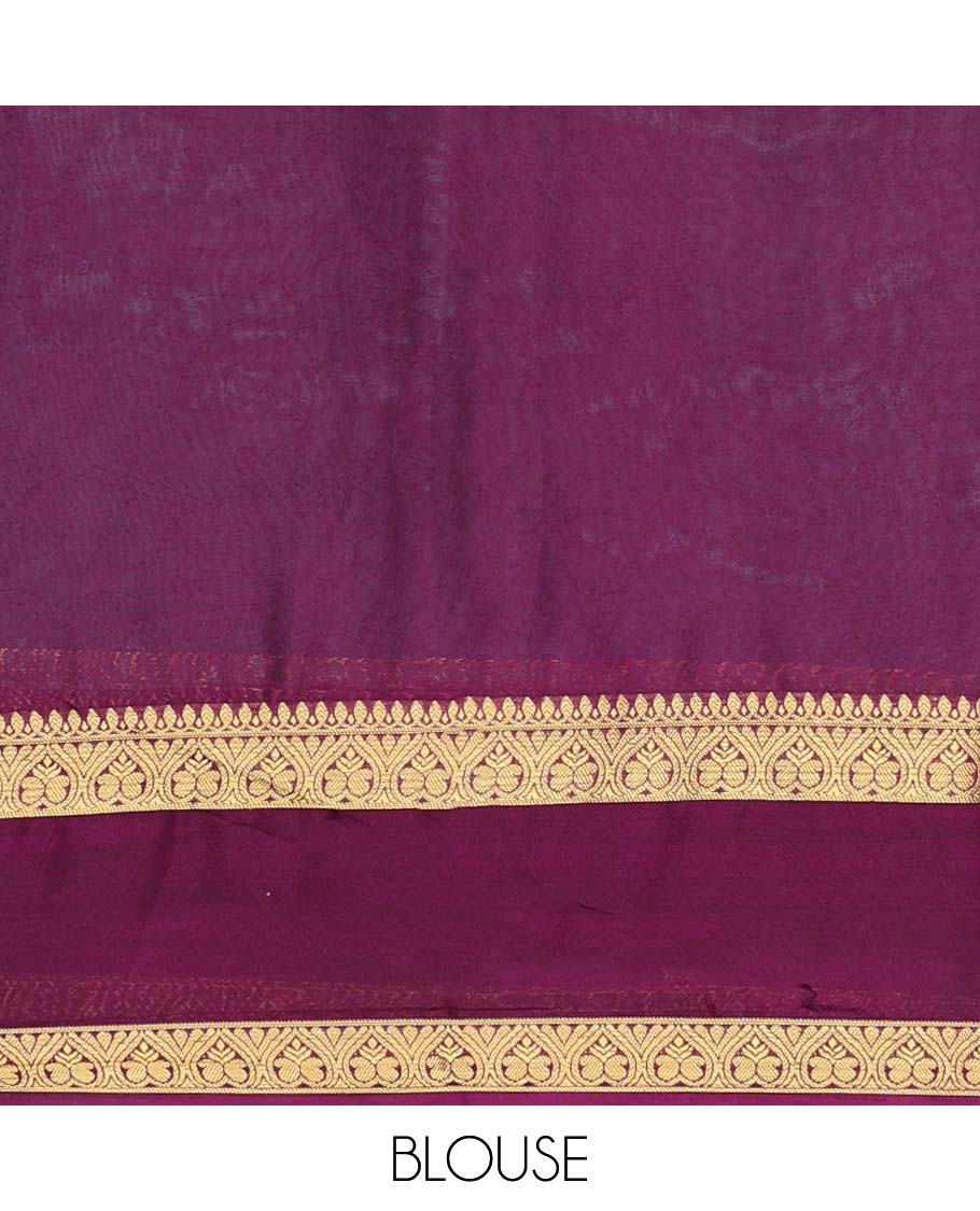 Blue madhubani-style floral vine semi-banaras printed saree, contrast traditional design border & striped pallu