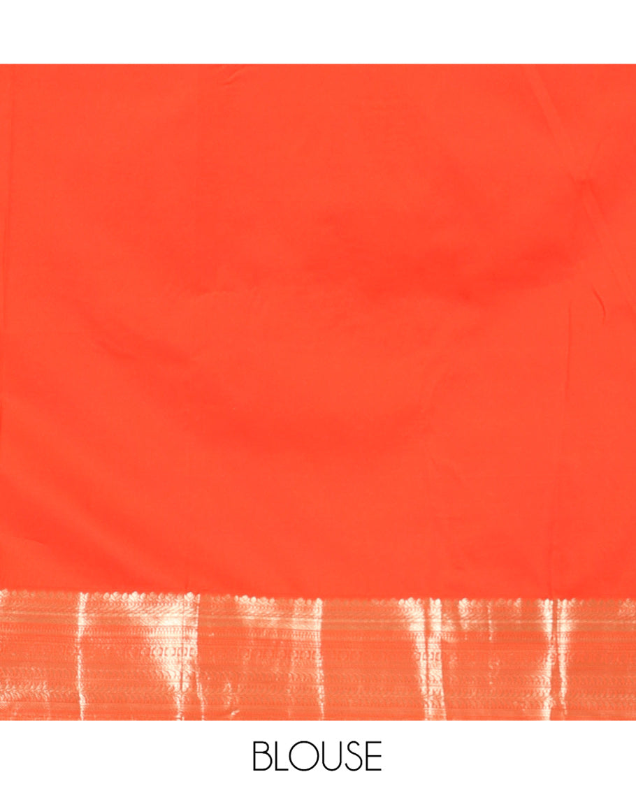 Orange Floral Jacquard Budget Silk Saree, a Traditional Zari Border, Jaal Pallu, and Matching Blouse