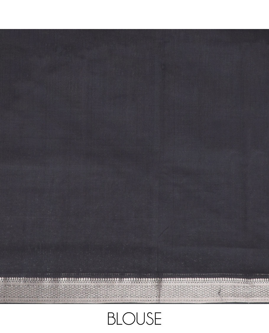 Black mangalagiri cotton saree contrast temple border & striped pallu